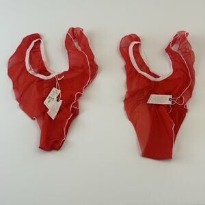 Free People We are HAH Fly Girl Mesh Thong Panty in Blood Orange Red Small Lot 2